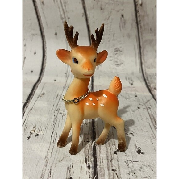 Vintage 50s Rubber Plastic Standing Reindeer - Picture 1 of 4
